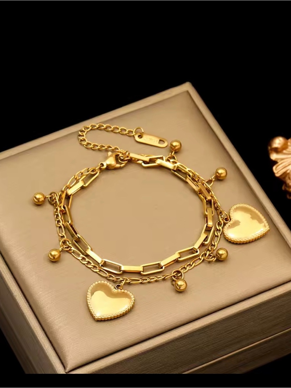 Gold Heart Charm Double-Layer Bracelet
